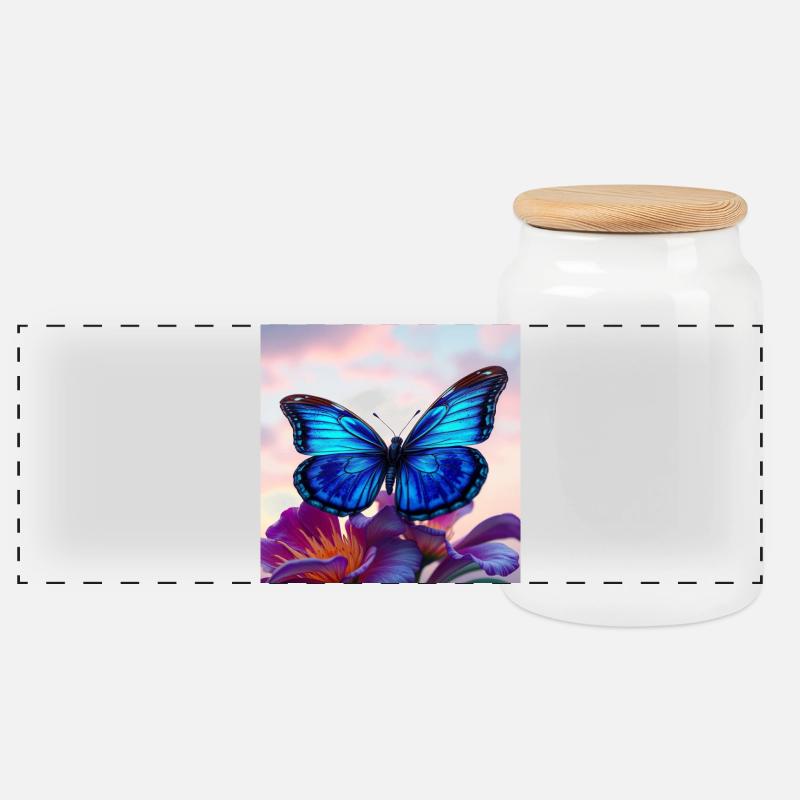 Schmetterling - Panorama Keksdose mit Holzdeckel - Weiß