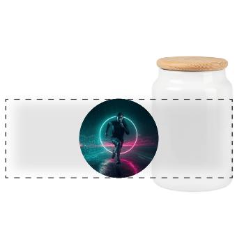 Luminous Nights Running Motif - Panoramic Cookie Jar with Wooden Lid - white - Front