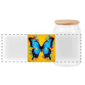 Schmetterling - Panorama Keksdose mit Holzdeckel - Weiß - Vorne