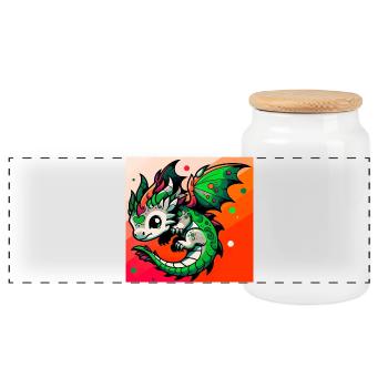 dragon - Panoramic Cookie Jar with Wooden Lid - white - Front