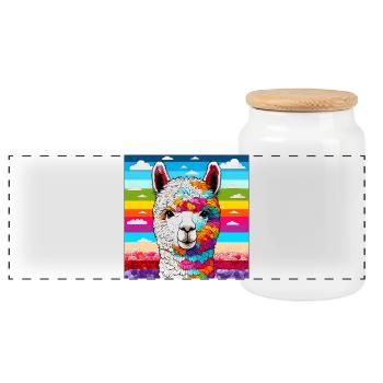Alpaca - Panoramic Cookie Jar with Wooden Lid - white - Front
