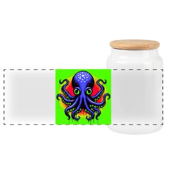 Octopus - Panoramic Cookie Jar with Wooden Lid - white - Front