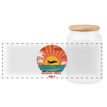 Sunset Airplane Vacation Design - Panoramic Cookie Jar with Wooden Lid - white - Front
