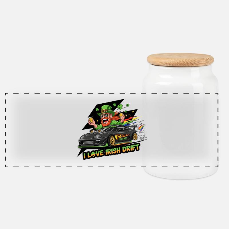 Irisches Drift Celebration T-Shirt - Panorama Keksdose mit Holzdeckel - Weiß