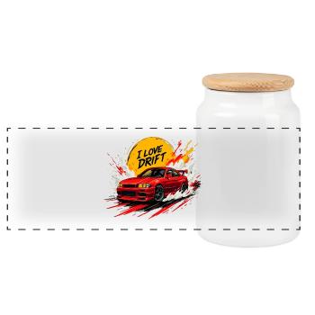 Rotes Drift Auto Splash Kunstwerk - Panorama Keksdose mit Holzdeckel - Weiß - Vorne