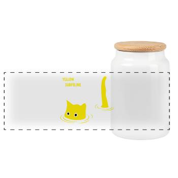 Chat sous-félin jaune design rétro - Boîte à biscuits avec couvercle en bois - blanc - Devant