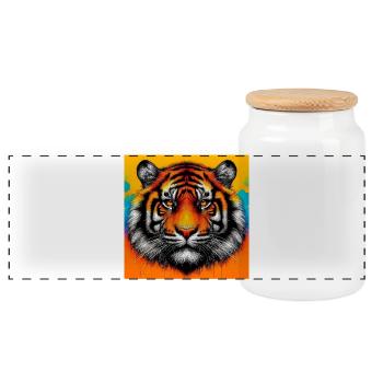 Tiger - Panorama Keksdose mit Holzdeckel - Weiß - Vorne