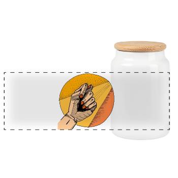 Kraftvolle Handbewegung im Retro Design - Panorama Keksdose mit Holzdeckel - Weiß - Vorne