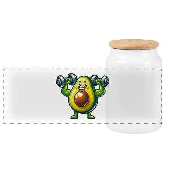 Fitness-Enthusiast mit Avocado-Motiv - Panorama Keksdose mit Holzdeckel - Weiß - Vorne
