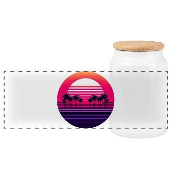 Neon Sunset Palmlands - Panoramic Cookie Jar with Wooden Lid - white - Front
