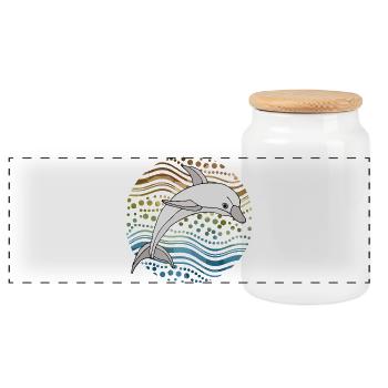 Dauphin dans des vagues abstraites - Boîte à biscuits avec couvercle en bois - blanc - Devant