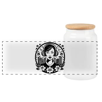 Streetwear – femme, casque, hip-hop, cool - Boîte à biscuits avec couvercle en bois - blanc - Devant