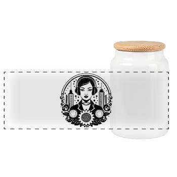 Indépendance, liberté – Femme, casque, regard - Boîte à biscuits avec couvercle en bois - blanc - Devant