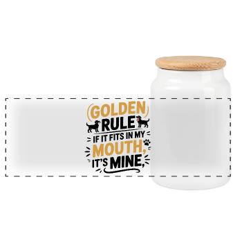 Golden Retriever Mouth Rule Humor  - Panoramic Cookie Jar with Wooden Lid - white - Front