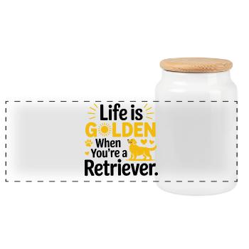 Funny Golden Retriever Life Is Golden - Panoramic Cookie Jar with Wooden Lid - white - Front