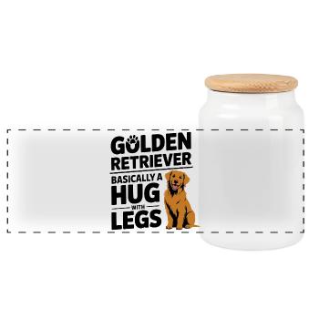 Golden Retriever Hug With Legs - Panoramic Cookie Jar with Wooden Lid - white - Front