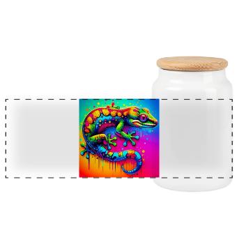 Gecko - Panoramic Cookie Jar with Wooden Lid - white - Front