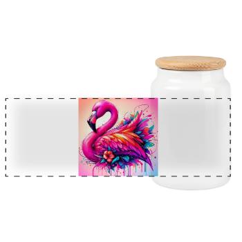 Flamant - Boîte à biscuits avec couvercle en bois - blanc - Devant