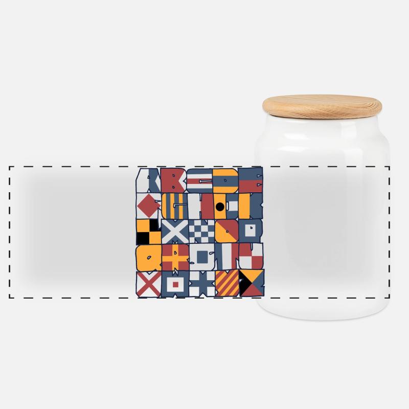 Nautical flags - Panoramic Cookie Jar with Wooden Lid - white