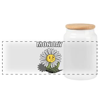 Monday - Panoramic Cookie Jar with Wooden Lid - white - Front