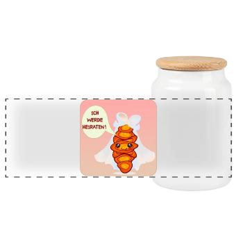 BRAUT - ICH WERDE HEIRATEN - FRANZBRÖTCHEN - Panorama Keksdose mit Holzdeckel - Weiß - Vorne
