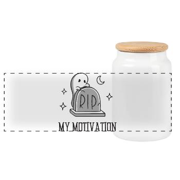 RIP My Motivation - Panoramic Cookie Jar with Wooden Lid - white - Front
