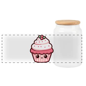 Süße Weihnachts-Cupcake-Illustration - Panorama Keksdose mit Holzdeckel - Weiß - Vorne