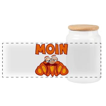 MOIN FRANZBRÖTCHEN SCHNURRBART MANN - Panorama Keksdose mit Holzdeckel - Weiß - Vorne