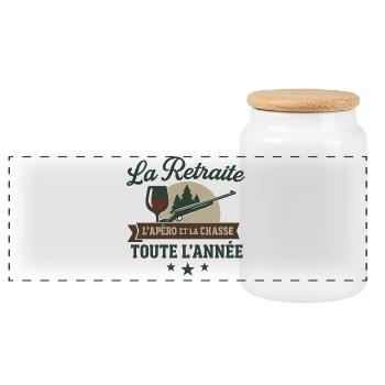 Retreat, aperitif and hunting all year round - Panoramic Cookie Jar with Wooden Lid - white - Front