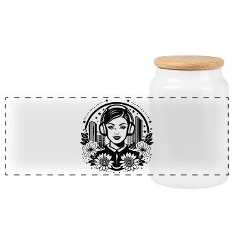 Sous-culture, Style – Femme, Écouteurs, Lieu de rencontre - Boîte à biscuits avec couvercle en bois - blanc - Devant