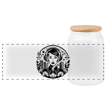 Pop Culture Trend Icon – Woman, Headphones, Poster - Panoramic Cookie Jar with Wooden Lid - white - Front