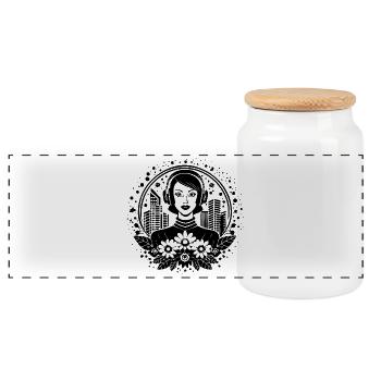 Underground Scene Passage – Femme au casque - Boîte à biscuits avec couvercle en bois - blanc - Devant