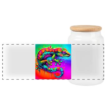 Gecko - Panorama Keksdose mit Holzdeckel - Weiß - Vorne
