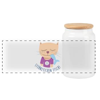 Cat Harbor Maritime Anchor Fish Comic Zodiac - Panoramic Cookie Jar with Wooden Lid - white - Front
