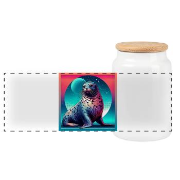 seal - Panoramic Cookie Jar with Wooden Lid - white - Front