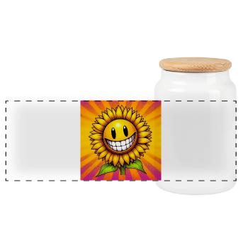 Sonnenblume - Panorama Keksdose mit Holzdeckel - Weiß - Vorne