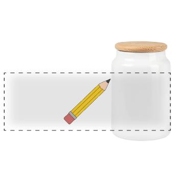 Lebendige gelbe Bleistift-Illustration - Panorama Keksdose mit Holzdeckel - Weiß - Vorne