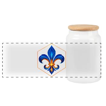 Fleur de Lys Flamme Éclat Bleu et Or - Boîte à biscuits avec couvercle en bois - blanc - Devant