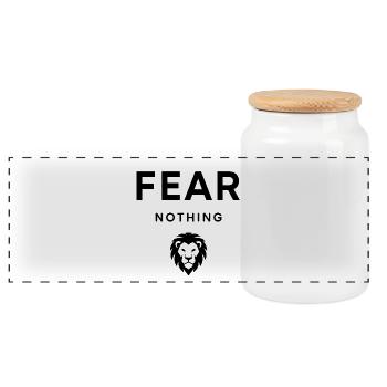 Fear Nothing Bold Lion Design - Boîte à biscuits avec couvercle en bois - blanc - Devant