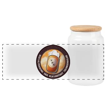 Bier-Symbol mit Spaßmotiv - Panorama Keksdose mit Holzdeckel - Weiß - Vorne