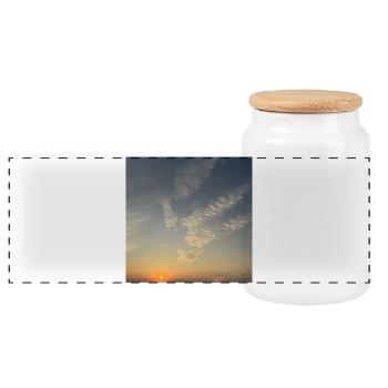 Evening sky with sea of clouds - Panoramic Cookie Jar with Wooden Lid - white - Front