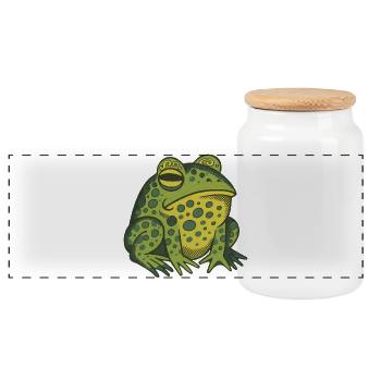 Illustration fantaisiste de grenouille verte - Boîte à biscuits avec couvercle en bois - blanc - Devant