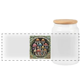 Colourful Mushrooms Celebrate Individuality - Panoramic Cookie Jar with Wooden Lid - white - Front