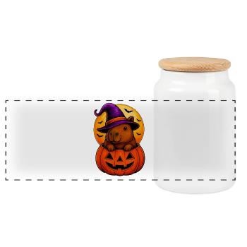 Niedliches Capybara im Halloween-Kürbis - Panorama Keksdose mit Holzdeckel - Weiß - Vorne