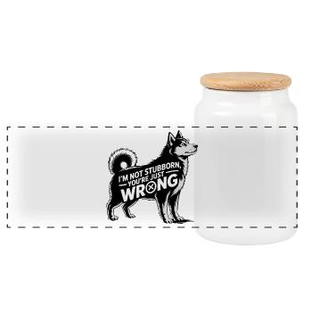 Funny Husky Not Stubborn Just Right - Panoramic Cookie Jar with Wooden Lid - white - Front