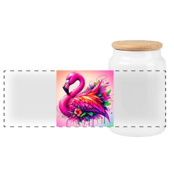 flamingo - Panoramic Cookie Jar with Wooden Lid - white - Front