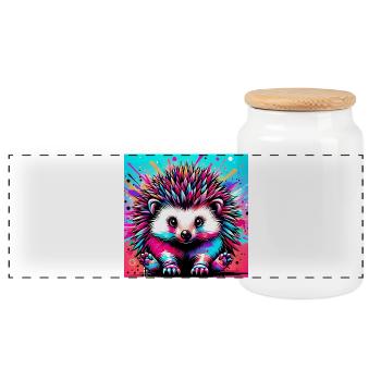 hedgehog - Panoramic Cookie Jar with Wooden Lid - white - Front