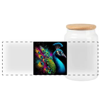 peacock - Panoramic Cookie Jar with Wooden Lid - white - Front
