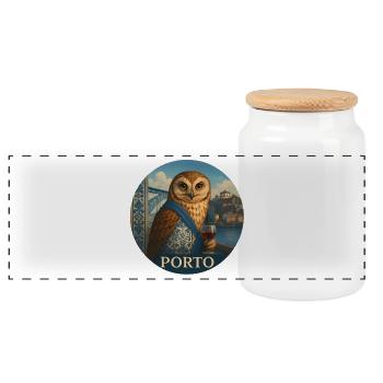 Owl Porto – City Design Portugal - Panoramic Cookie Jar with Wooden Lid - white - Front