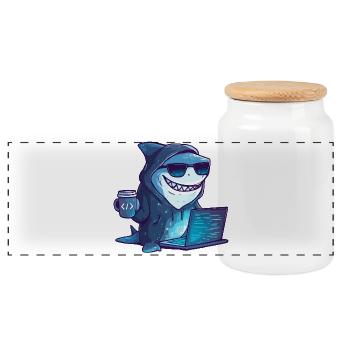 Conception de Cyber Shark Hacker - Boîte à biscuits avec couvercle en bois - blanc - Devant